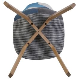 Home Deco Factory Silla Patchwork Azul-Gris Diseño Escandinavo Beech Tulipa, Patas de Madera y Asiento de Tela, 55.5x41 cm h.85 cm