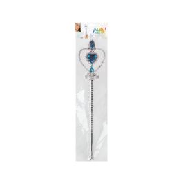 Varita de Princesa Plateada con Joya Azul en Forma de Corazón 32 cm para Disfraces