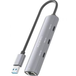 Aisens ASUC-4P037-GR Hub USB 3.0 a Ethernet Gigabit y 3xUSB-C 5G, Gris, 15cm