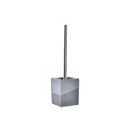 DKD Home Decor Escobillero Scandi Gris Plateado de Resina y Acero Inoxidable para Baño 9.5 x 37 x 9.5 cm