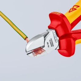 Knipex 70 06 160 T Alicates de Corte Diagonal, 4mm, Acero Cromo Vanadio, Plástico, Protección contra Caídas, Rojo/Amarillo