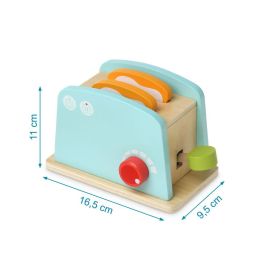 KioKids Juguete Tostadora de Madera Azul | Set de Desayuno de Imitación con Huevo, Mantequilla, Mermelada y Tostadas | Niños +3 Años