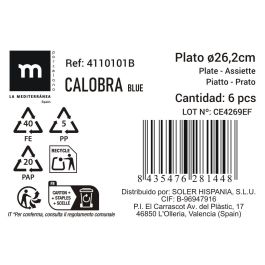La Mediterranea Plato Llano Calobra Ø26.2 cm Azul (12 Unidades)