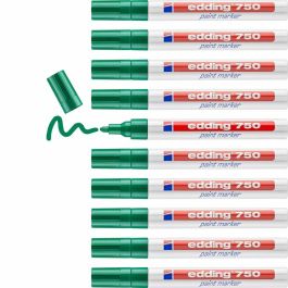 Edding Marcador Permanente 750 Tinta Opaca Brillante Verde 2-4mm para Metal, Vidrio, Plástico (Set de 10) (Set de 10)