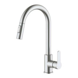 Verhal Grifo de cocina monomando caño alto extraíble, plateado mate, serie Miño, acero inoxidable 304 con pulsador y caño giratorio Precio: 54.49999962. SKU: B1KLWEXES8