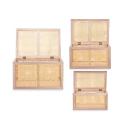 Set 3 Baules de Rattan Giftdecor - 57x33x39 cm, Madera Paulownia, Color Natural Set 3 Baules de Rattan Giftdecor - 57x33x39 cm, Madera Paulownia, Color Natural