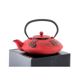 DKD Home Decor Tetera Oriental de Hierro Colado de 800 ml, Color Rojo. Ideal para servir té e infusiones con estilo tradicional. 17x15x20 cm