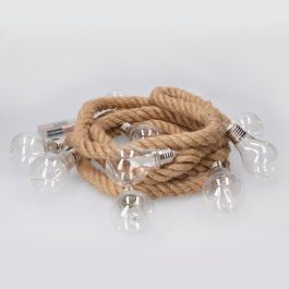 Decoration With Light Guirnalda a Pilas Fija 10 Bombillas 30 Leds Cuerda de Yute Luz Blanco Cálido 3,15 m Interior IP20