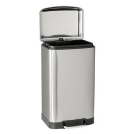 Kitchen Move GREENWICH Cubo de basura de cocina rectangular con pedal 40L, acero inoxidable cepillado, incluye cubo interior