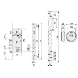 Tesa R200B566L Cerradura Embutir 4 Bulones Seguridad para Puerta Madera, Canto Recto, Dorado con Escudo E700L y Cilindro T60