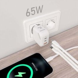 AISENS - CARGADOR GaN 65W, 2xUSB-C PD3.0 QC4.0, 1xUSB-A QC3.0, BLANCO