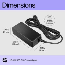 HP LC 45W USB-C Adaptador de Corriente para Chromebooks HP - Cargador para Cargar y Alimentar desde Puerto USB-C