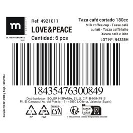 Taza de café cortado Love&Peace 180 cc - Inde (36 Unidades) Taza de café cortado Love&Peace 180 cc - Inde (36 Unidades)