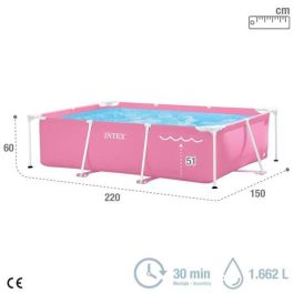 Iscina Piscina Desmontable Rectangular Small Frame Familiar Rosa 220x150x60 cm Capacidad 1662 Litros