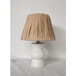 DKD Home Decor Lámpara Sobremesa Tropical Blanco Marron Cerámica Ráfia 22 x 31 x 22 cm (6 Unidades)