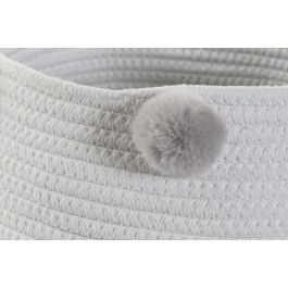 DKD Home Decor Cesta Basicos, Set de 3 Unidades, Azul Celeste, Gris, Rosa Palo, Algodon con Pompon, 30 x 26 x 30 cm