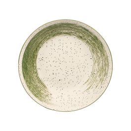 Vessia Plato Hondo Patinado Verde 20,5 cm, Cerámica de Porcelana, Blanco Interior (Set de 36)