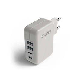 Groovy Cargador de Pared 2 USB + 2 USB-C 4.8A, Carga Rápida para Múltiples Dispositivos, Color Blanco
