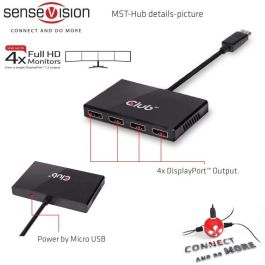 Club3D Hub Multi Stream Transport DisplayPort 1.2 Quad Monitor, 4x DP, Full HD 1920x1080 60Hz, USB Powered