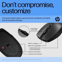 HP Ratón Inalámbrico Recargable y Silencioso 710 – Diseño Ambidextro Compacto, Conectividad Multi-OS, hasta 90 días de Batería