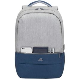 Rivacase 7567 Prater - Mochila para Portátil de hasta 17.3" Gris/Azul Marino, Resistente al Agua con Puerto USB