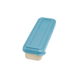 Exacompta Fiambrera Beige con Tapa Azul, 3 Cubiertos Reutilizables, 205x65x40 mm