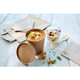 Algon Set 4 Tarrinas Kraft con Tapa 800 ml - 11.5 x 12 x 11.5 cm (12 Unidades)