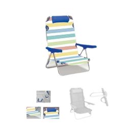 Silla playa aluminio multiposicion rayas con reposacabezas 25 cm, con almohadilla, 80x65x45cm, 25 cm altura asiento Precio: 34.95000058. SKU: B14CYKRSR2