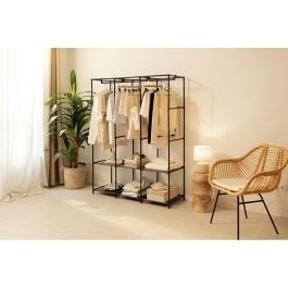 Newlux Armario de Tela Canvas v130 Negro 130x45x167 cm, Capacidad 930L, Barras para Colgar Ropa, Estantes, Puertas Roll-Up