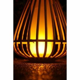 Marta Lámpara Solar Decorativa de Bambú con Luz de Llama Realista, Recargable USB para Interior y Exterior - Beige
