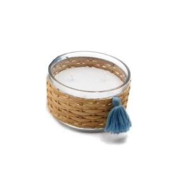 DKD Home Decor Vela Mediterraneo Natural Blanco 13x8x13cm 390g 30h Pack 6 Unidades Cristal y Cera