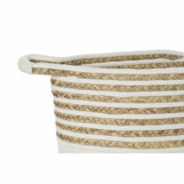 DKD Home Decor Cesta Boho de Algodón y Seagrass Blanco Natural, Set 4 Unidades, 36x36x34 cm