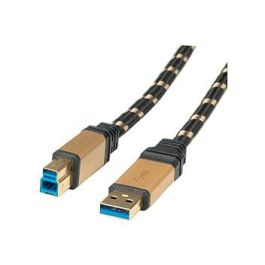 ROLINE Cable USB 3.2 Gen 1 (3.1 Gen 1) A a B, 5 Gbit/s, 1.8 m, Conectores Macho Chapados en Oro, Negro - 11.02.8902