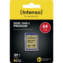 Intenso 3421490 Tarjeta de Memoria SDXC 64GB Clase 10, UHS-I, U1, Velocidad de Lectura 90MB/s Premium, Resistente