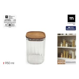 Inde Tarro de Boro-silicato Óptico con Tapa Acacia, Cuadrado, 950 ml, Colección La Mediterran - 10.2 x 10.2 x 15.7 cm (12 Unidades) Precio: 53.7603. SKU: B198RNA8GG
