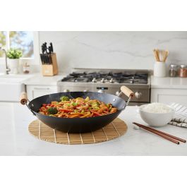 Inde Sartén Wok con 2 Asas de Madera, 35 cm (6 Unidades)