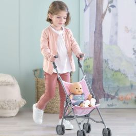 Corolle Cochecito de caña rosa ligero y plegable, 2 puntos de cierre de seguridad, para muñecas de 36-42 cm, desde 3 años