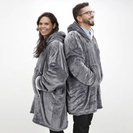 Home Deco Factory Sudadera con Bolsillo y Capucha Sweat Plaid Interior Borreguito Talla Única 118x85 cm