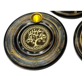 DKD Home Decor Soporte Incienso Arabe Marron Dorado Arbol de la Vida 10 x 1 x 10 cm (12 Unidades)