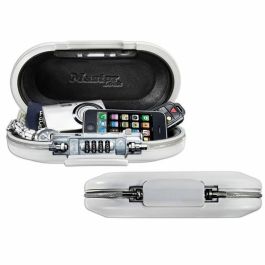 Master Lock Mini caja fuerte portátil de viaje con cable de seguridad integrado, combinación programable de 4 dígitos, puerto para cable, ABS resistente, Blanco