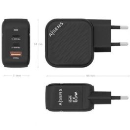 AISENS - CARGADOR GaN 65W, 2xUSB-C PD3.0 QC4.0, 1xUSB-A QC3.0, NEGRO