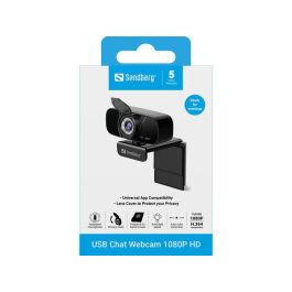 Sandberg USB Chat Webcam Full HD 1080P con Micrófono Integrado, Plug & Play Sin Drivers, para Videollamadas, Clases Online y Streaming