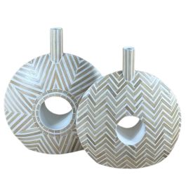 DKD Home Decor Jarrón Decorativo Tropical Raviet de Bambú y Resina, Mosaico Surtido Marrón Blanco (Set de 2) 13 x 52 x 47 cm Precio: 55.50000049. SKU: B13AWPB43P