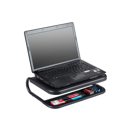 Q-connect Soporte para Portátil y Monitor con Bandeja Organizadora, Negro, 380x295x110 mm