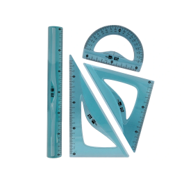 Liderpapel Juego Reglas Escuadra 20cm Cartabón 18cm Regla 30cm Semicírculo 10cm Ecouse 100% PET Reciclado Anti Rotura