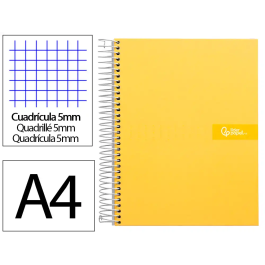 Liderpapel Cuaderno Espiral A4 Micro Crafty Tapa Forrada 120 Hojas 90gr Cuadro 5mm 4 Taladros Color Amarillo