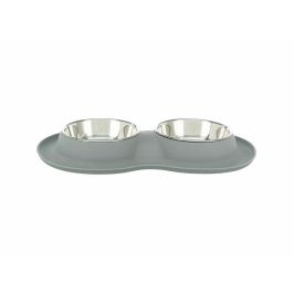 Comedero para Perro Trixie Gris Acero Inoxidable Ø 16 cm Doble 2 × 0,4 L 40 × 5 × 23 cm (2 Unidades)