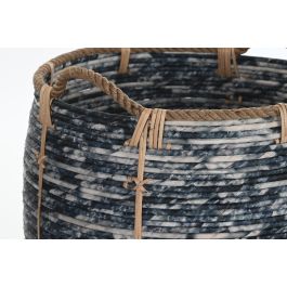 DKD Home Decor Cesta Boho Negro Blanco Ratan Set 3 Piezas 52 x 52 x 60 cm