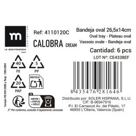 La Mediterranea Bandeja "Calobra" Crema 26.5 x 14 cm (24 Unidades)