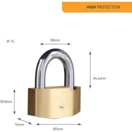 Yale Y2B/80/138/1 Candado de seguridad con martillo, Latón 80 mm, Arco de acero cementado, 3 llaves